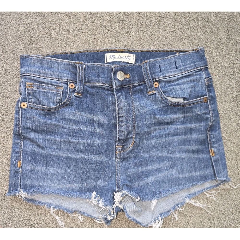 Madewell High Riser Skinny Cut Off Denim Shorts Size 26 Medium Wash